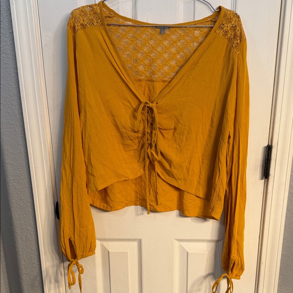 Charlotte Russe XL Mustard Yellow Lace Detail Women's Top